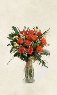 dekoratif İthal turuncu gül aranjmanı