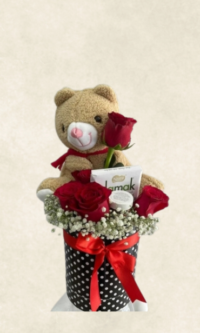 Bodrum Çiçek Market kutuda gül orta boy ayıcık Çikolata