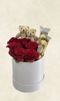 Bodrum Çiçek Market kutuda İthal kırmızı gül ayıcık Çikolata