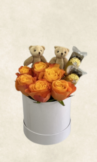 Bodrum Çiçek Market kutuda İthal turuncu gül Çikolata ayıcık