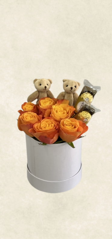 kutuda İthal turuncu gül Çikolata ayıcık kutuda İthal turuncu gül Çikolata ayıcık