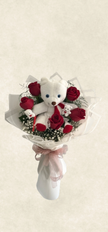 ayıcık ve kırmızı gül buketi ayıcık ve kırmızı gül buketi