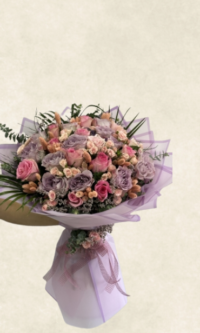 30 lila ve pembe gül buketi