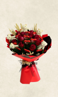 kırmızı gül ayıcık ve Çikolata buketi
