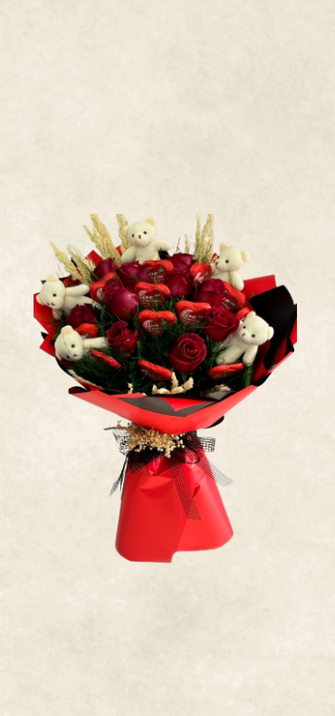 kırmızı gül ayıcık ve Çikolata buketi kırmızı gül ayıcık ve Çikolata buketi