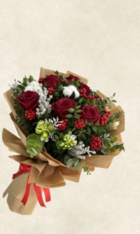 kokina yılbaşı Çiçek buketi krem ambalaj
