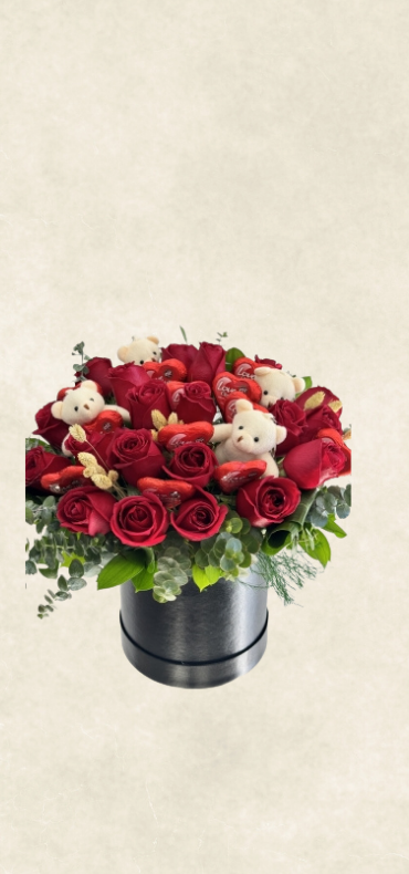 orta boy kutuda güller ayıcık ve Çikolata orta boy kutuda güller ayıcık ve Çikolata