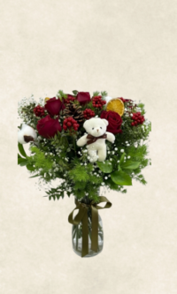 vazoda yılbaşı Çiçeği ve ayıcık